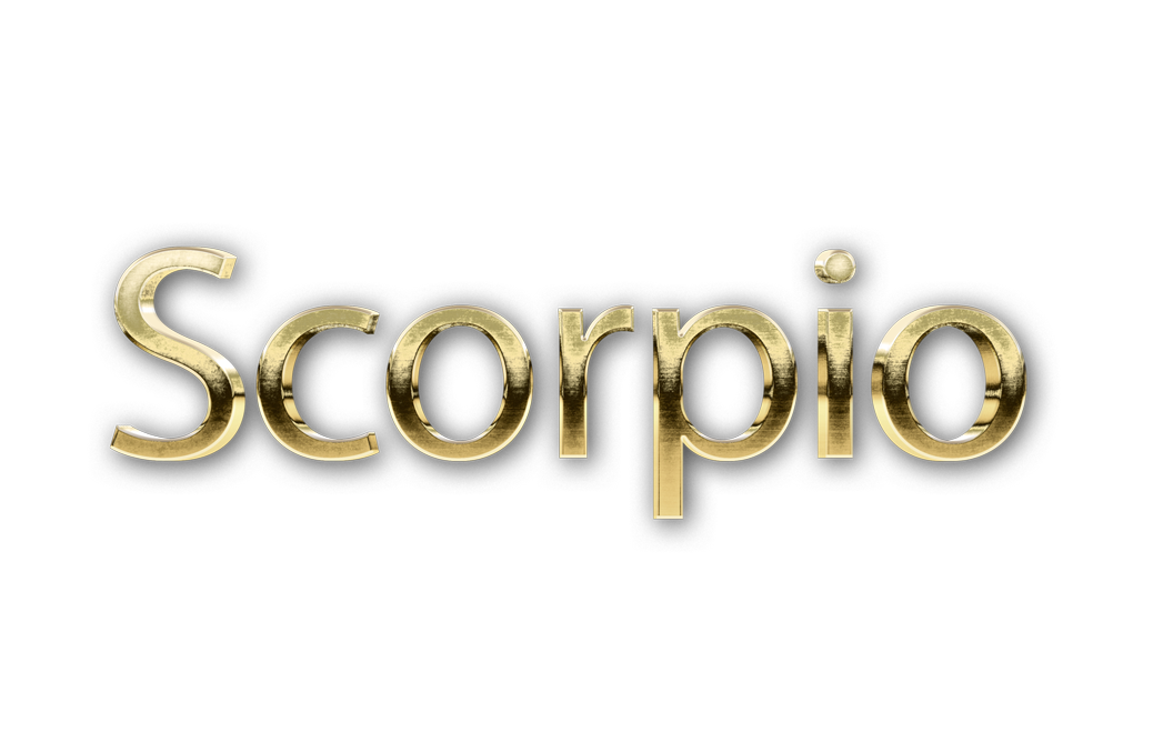 zodiac sign word SCORPIO golden 3D text typography PNG images free
